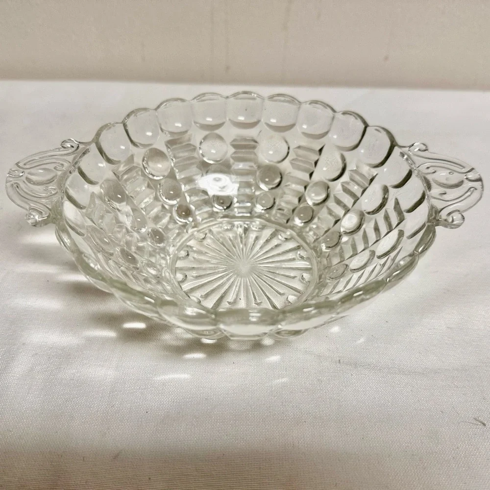 Art Deco Clear Pressed Glass Bubble Candy Bowl Nut Dish Depression Glass